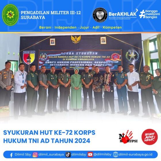 Acara Syukuran HUT ke-72 Korps Hukum TNI Angkatan Darat Tahun 2024
